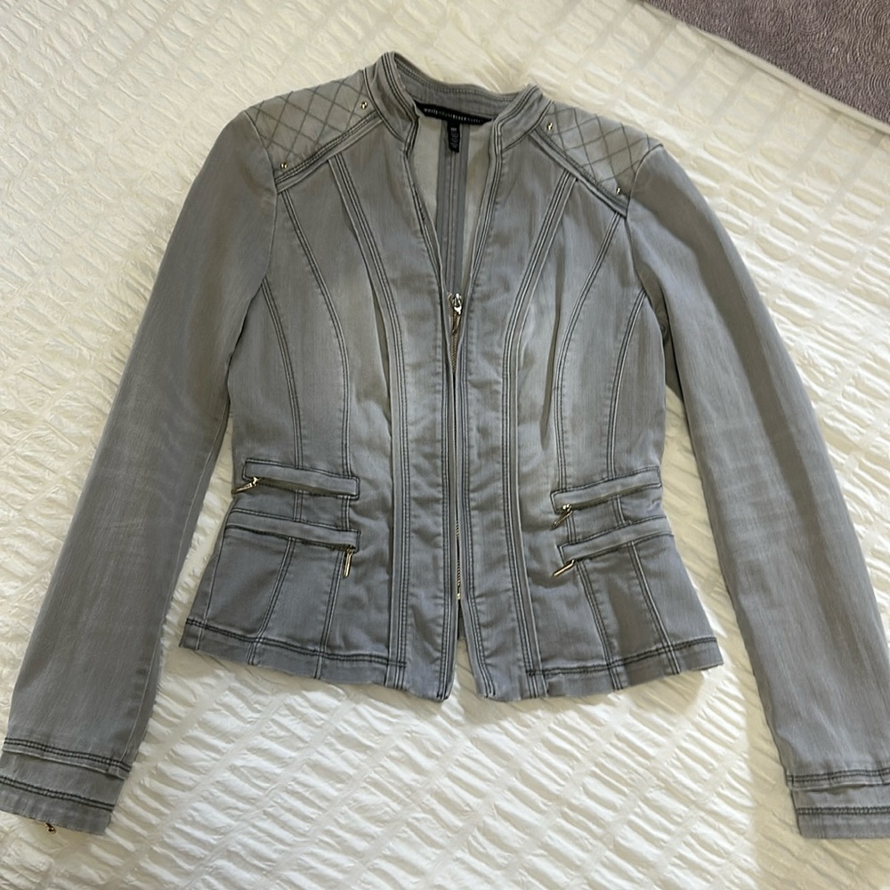 White House Black Market Grey Moto Jacket - Size 00